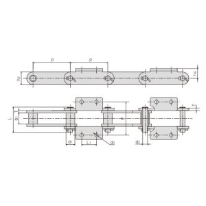 łańcuch przenośnika z osprzętem