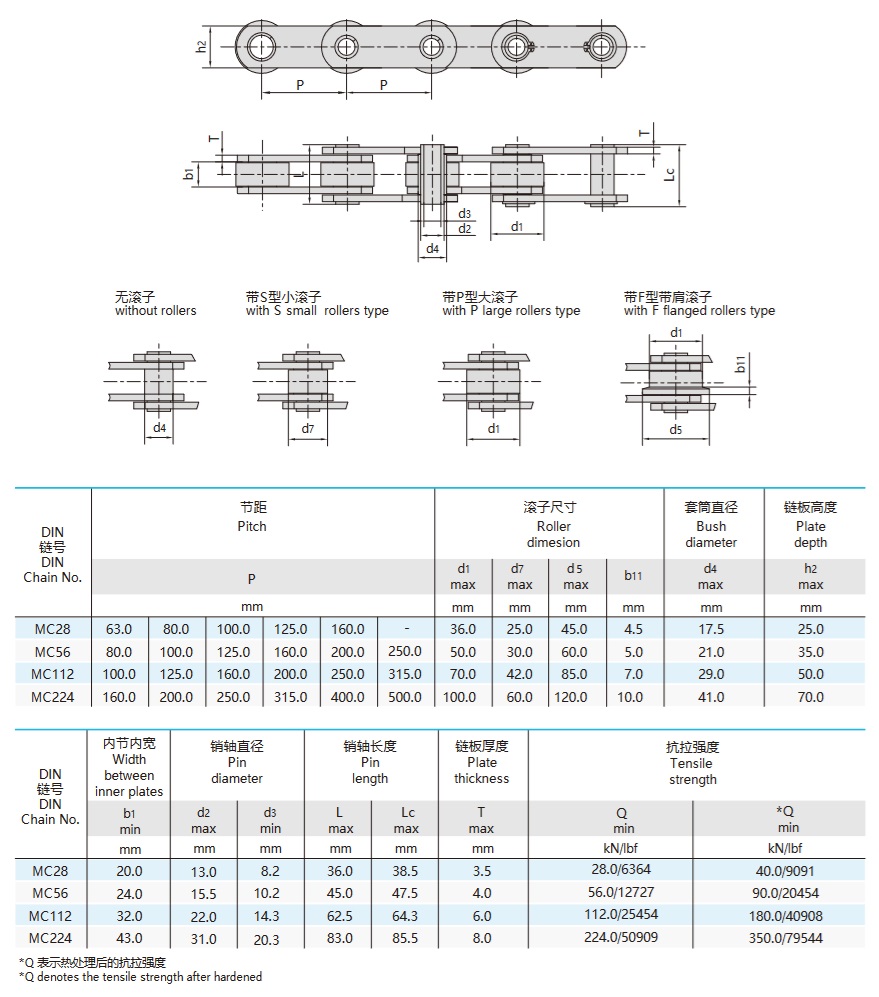seria mc kategoria metrycznych łańcuchów przenośnikowych z wydrążonym sworzniem